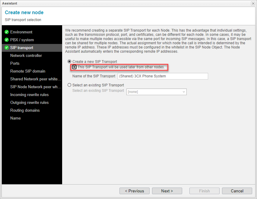 Screenshot: SIP node object settings for shared SIP user agent objects in anynode – The Software SBC.